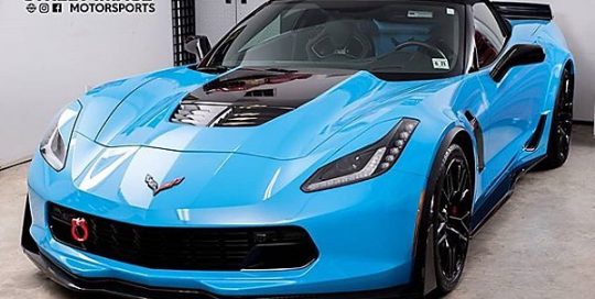 Chevy Corvette wrapped in Avery SW Gloss Light Blue vinyl