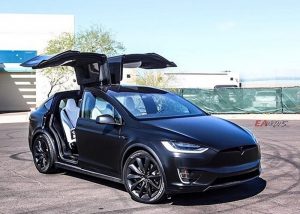 Tesla Modelx wrapped in Avery SW Satin Black vinyl