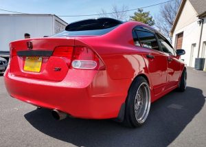 Honda Civic wrapped in Avery SW Diamond Red vinyl