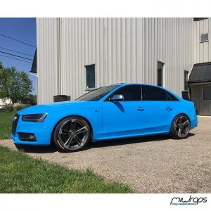 Audi S4 wrapped in Avery SW Gloss Light Blue vinyl