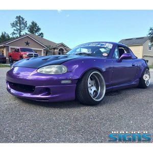 Mazda Miata wrapped in Orafol 970RA Gloss Violet Metallic vinyl