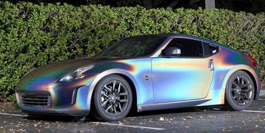 Nissan 370Z wrapped in ColorFlip Psychedelic shade shifting vinyl