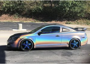 Chevrolet Cobalt wrapped in ColorFlip Psychedelic shade shifting vinyl
