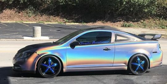 Chevrolet Cobalt wrapped in ColorFlip Psychedelic shade shifting vinyl