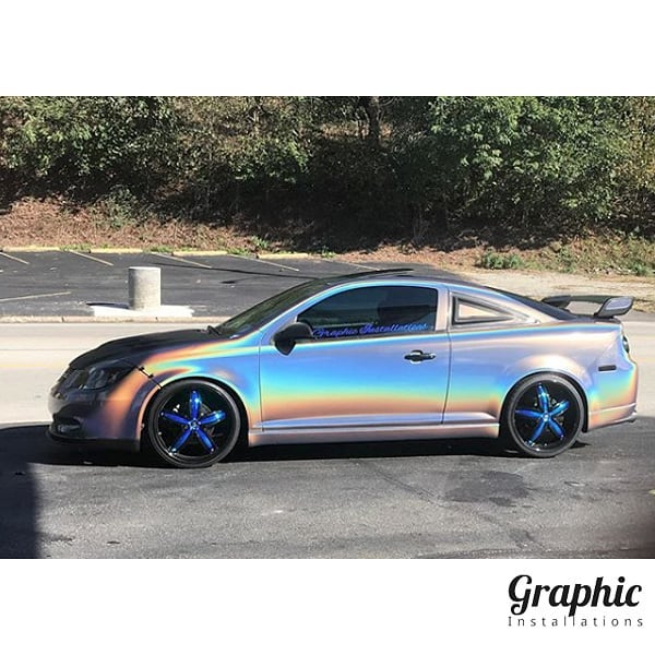 Chevrolet Cobalt wrapped in ColorFlip Psychedelic shade shifting vinyl