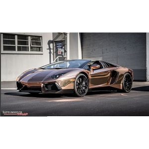 Lamborghini Aventador wrapped in Avery SW Rose Gold Chrome vinyl