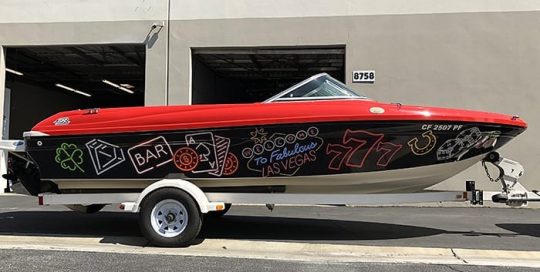 Boat Wrap wrapped in custom printed Avery 1105rs vinyl with 1360z Gloss overlaminate
