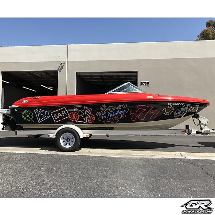 Boat Wrap wrapped in custom printed Avery 1105rs vinyl with 1360z Gloss overlaminate