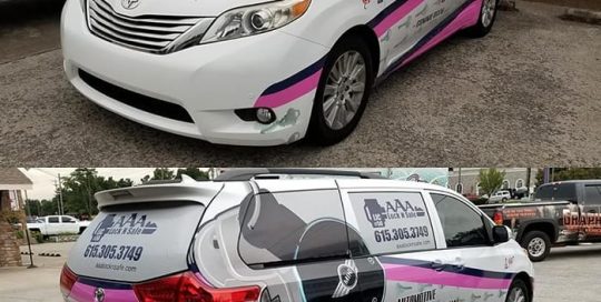 Commercial wrap Toyota wrapped in custom printed Avery 1105ezrs and 1360z Gloss overlaminate