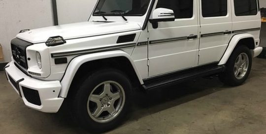 Mercedes Gwagon wrapped in Satin White vinyl
