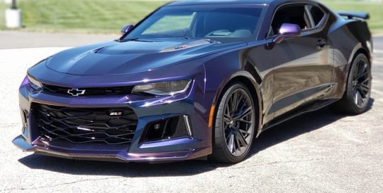 Chevrolet Camaro wrapped in 3M 1080 ColorFlip Deep Space Blue/Bronze/Purple shade shifting vinyl