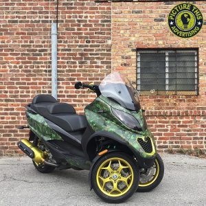 Piaggio MP3 wrapped in custom printed 3M IJ180mC vinyl with 8510 Matte overlaminate