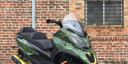 Piaggio MP3 wrapped in custom printed 3M IJ180mC vinyl with 8510 Matte overlaminate