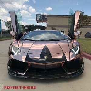 Lamborghini Aventador wrapped in Avery SW Rose Gold Chrome vinyl