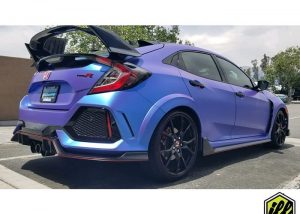 Honda Civic wrapped in ColorFlip Satin Glacier Frost Blue/Purple shade shifting vinyl