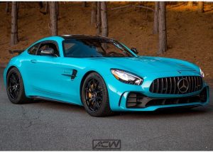 Mercedes Benz-amg wrapped in Orafol 970RA Gloss Lagoon vinyl