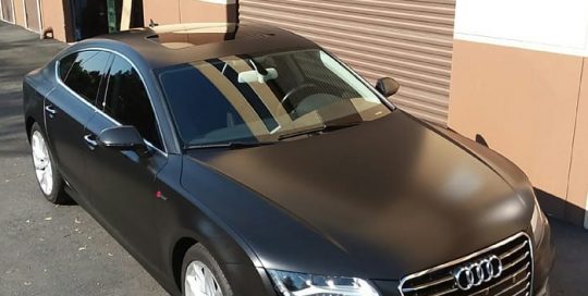 Audi A7 wrapped in Avery SW Satin Black vinyl