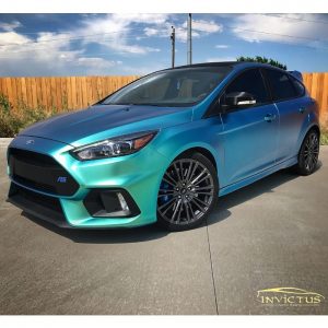Ford Focusrs wrapped in Orafol 970RA Shift Effect Matte Aquamarine shade shifting vinyl