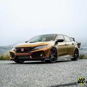 Honda Civic Typer wrapped in very ColorFlow Satin Rising Sun Red/Gold shade shifting vinyl