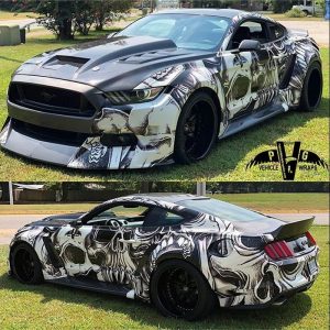 Ford Mustang wrapped in custom printed Arlon IllumiNITE Reflective vinyl