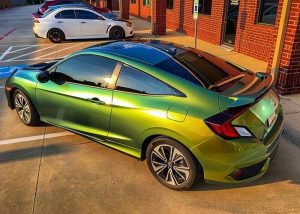 Honda Civic wrapped in Avery ColorFlow Satin Fresh Spring Gold/Silver shade shifting vinyl with gloss laminate