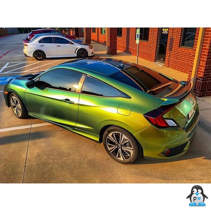 Honda Civic wrapped in Avery ColorFlow Satin Fresh Spring Gold/Silver shade shifting vinyl with