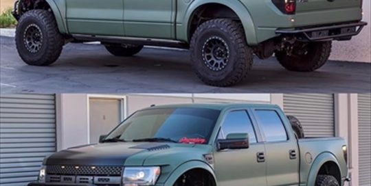 Ford Raptor wrapped in Matte Military Green vinyl