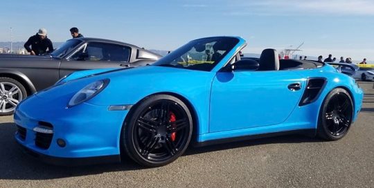 Porsche 911 Turbo wrapped in Avery SW Gloss Light Blue vinyl