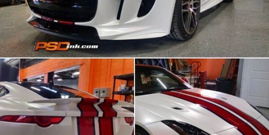 Jaguar F Type wrapped in Avery SW Satin Pearl White, Gloss Carmine Red and Metallic Dark Blue vinyls