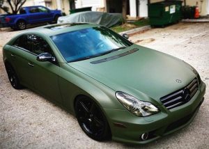 Mercedes Benz C63 wrapped in Matte Military Green vinyl