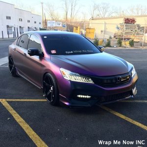 Honda Accord wrapped in Avery ColorFlow Satin Rushing Riptide Cyan/Purple shade shifting vinyl