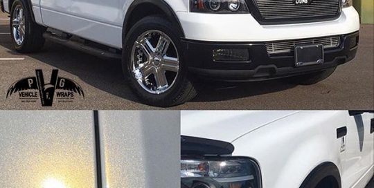 Ford F150 wrapped in Gloss White Gold Sparkle vinyl