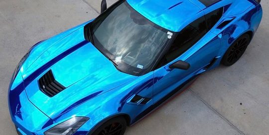Chevrolet Corvette wrapped in Avery SW Blue Chrome vinyl