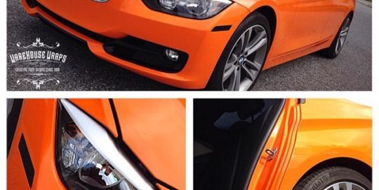 BMW 328i wrapped in Gloss Burnt Orange vinyl