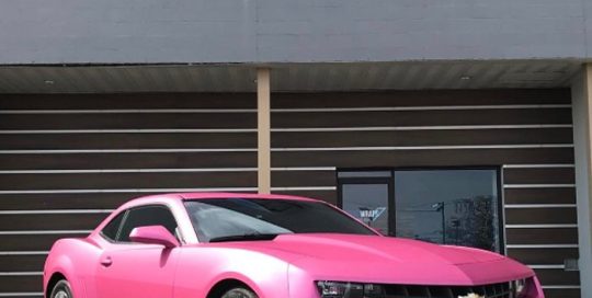 Camaro wrapped in Avery SW Matte Metallic Pink vinyl