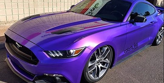 Mustang wrapped in Arlon Gloss Amethyst Candy vinyl