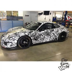 Porsche 911 wrapped in custom printed Avery 1105 EZRS vinyl and 1360z overlaminate