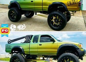 Toyota Tacoma wrapped in Avery SW ColorFlow Satin Fresh Spring Gold/Silver shade shifting vinyl