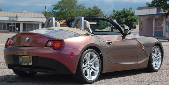 BMW Z4 wrapped in Orafol Shift Effect Gloss Aubergine/Bronze shade shifting vinyl