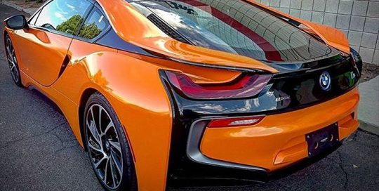 BMW I-8 wrapped in Gloss Burnt Orange vinyl