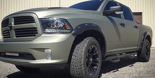 Dodge Ram Truck wrapped in Avery SW Matte Midnight Sand Metallic vinyl
