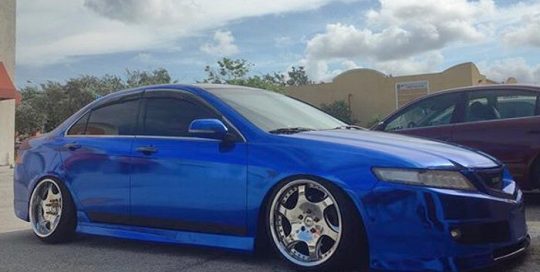 Acura TSX wrapped in Avery SW Blue Chrome vinyl