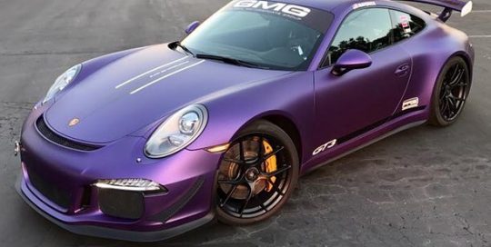Porsche GT-3 wrapped in Avery SW Matte Purple Metallic vinyl