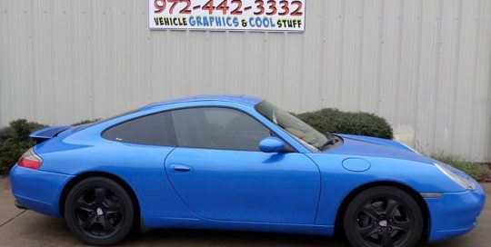 Porsche Carrera wrapped in Avery SW Metallic Diamond Blue vinyl