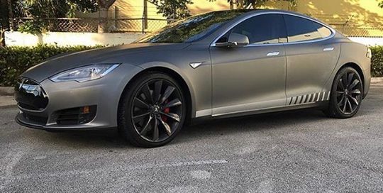 Tesla wrapped in Avery SW Matte Gunmetal Metallic vinyl
