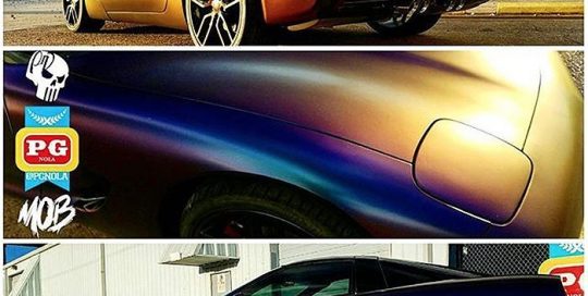 Chevy Corvette wrapped in Avery ColorFlow Satin Rushing Riptide Cyan/Purple shade shifting vinyl
