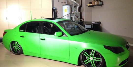BMW 550 wrapped in Matte Apple Green vinyl