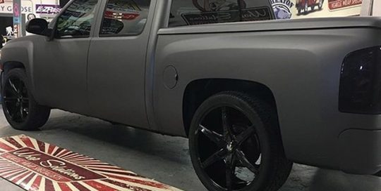 Chevy Silverado wrapped in Avery SW Matte Charcoal Metallic vinyl