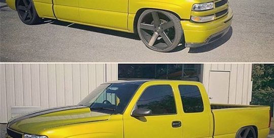 Chevrolet Silverado wrapped in Gloss Lemon Sting vinyl
