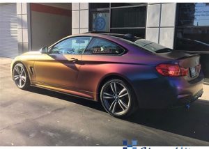 BMW 435-I wrapped in Avery ColorFlow Satin Rushing Riptide Cyan/Purple shade shifting vinyl